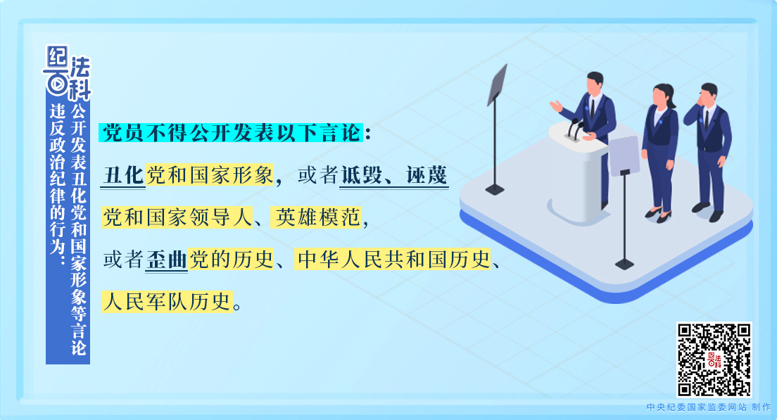 纪法百科丨违反政治纪律的行为：公开发表丑化党和国家形象等言论